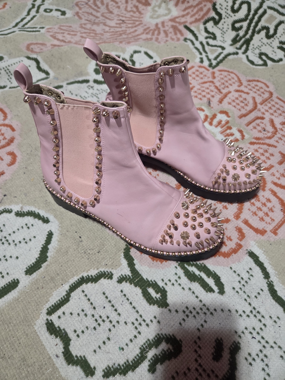 EGO Pink Studded Spike Chelsea Ankle Boots